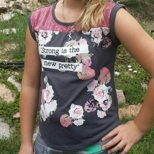 Gray and pink flower shirt